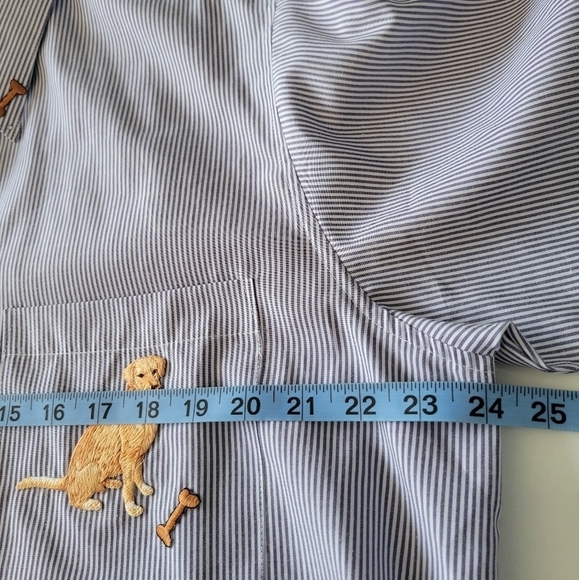 Fabrizio Stripe Embroidered Golden Retriever Button-down Shirt Blue L - Picture 4 of 9